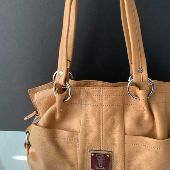 Tignanello LEATHER  Satchel HANBAG BAG PURSE CAMEL COLOR TWO HANDLES - Picture 7 of 9